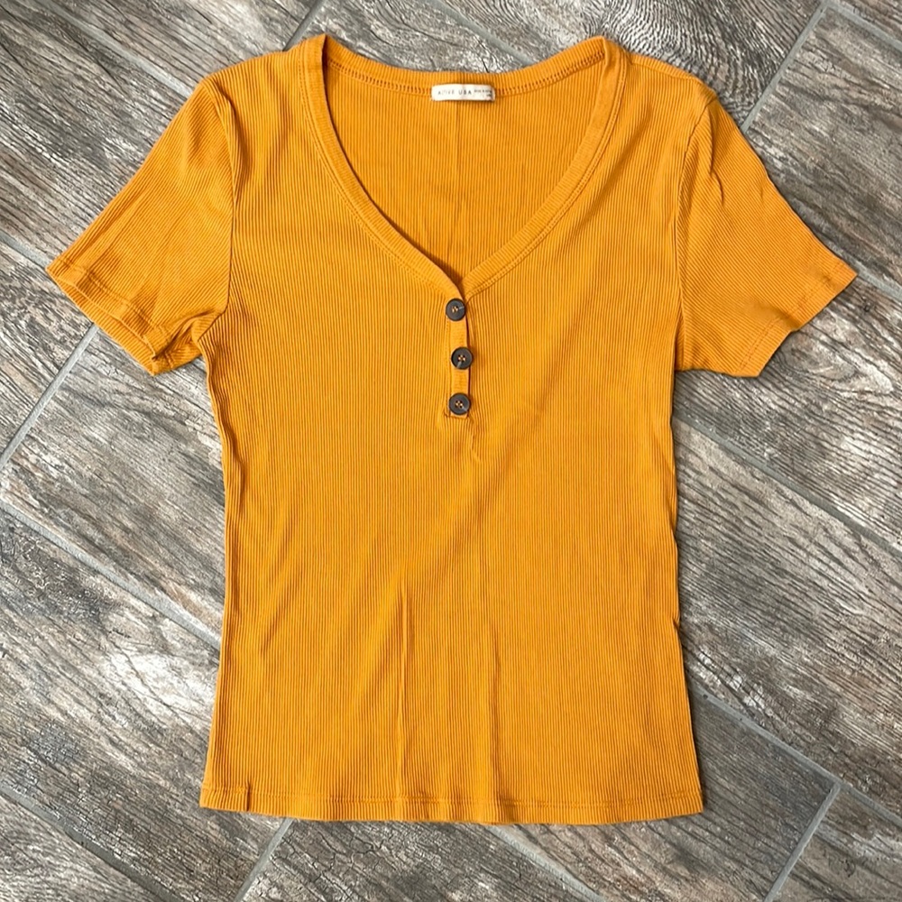 Mustard Yellow T-Shirt with Buttons